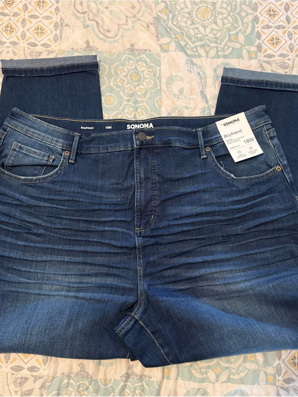 NWT Sonoma 18W plus jeans BOYFRIEND cuffed high rise med dark